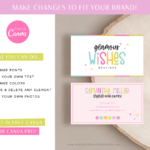 Rainbow Retro Editable Business Card Template edit in Canva. Retro DIY business logo with stars and hearts in a bright colorful design.