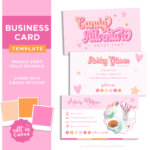 Rainbow Business Card Canva Template. Customize this DIY bright boho card design for your small business with bubble logo font and your photo.