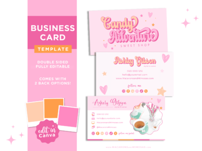 Rainbow Business Card Canva Template. Customize this DIY bright boho card design for your small business with bubble logo font and your photo.