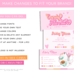 Rainbow Business Card Canva Template. Customize this DIY bright boho card design for your small business with bubble logo font and your photo.