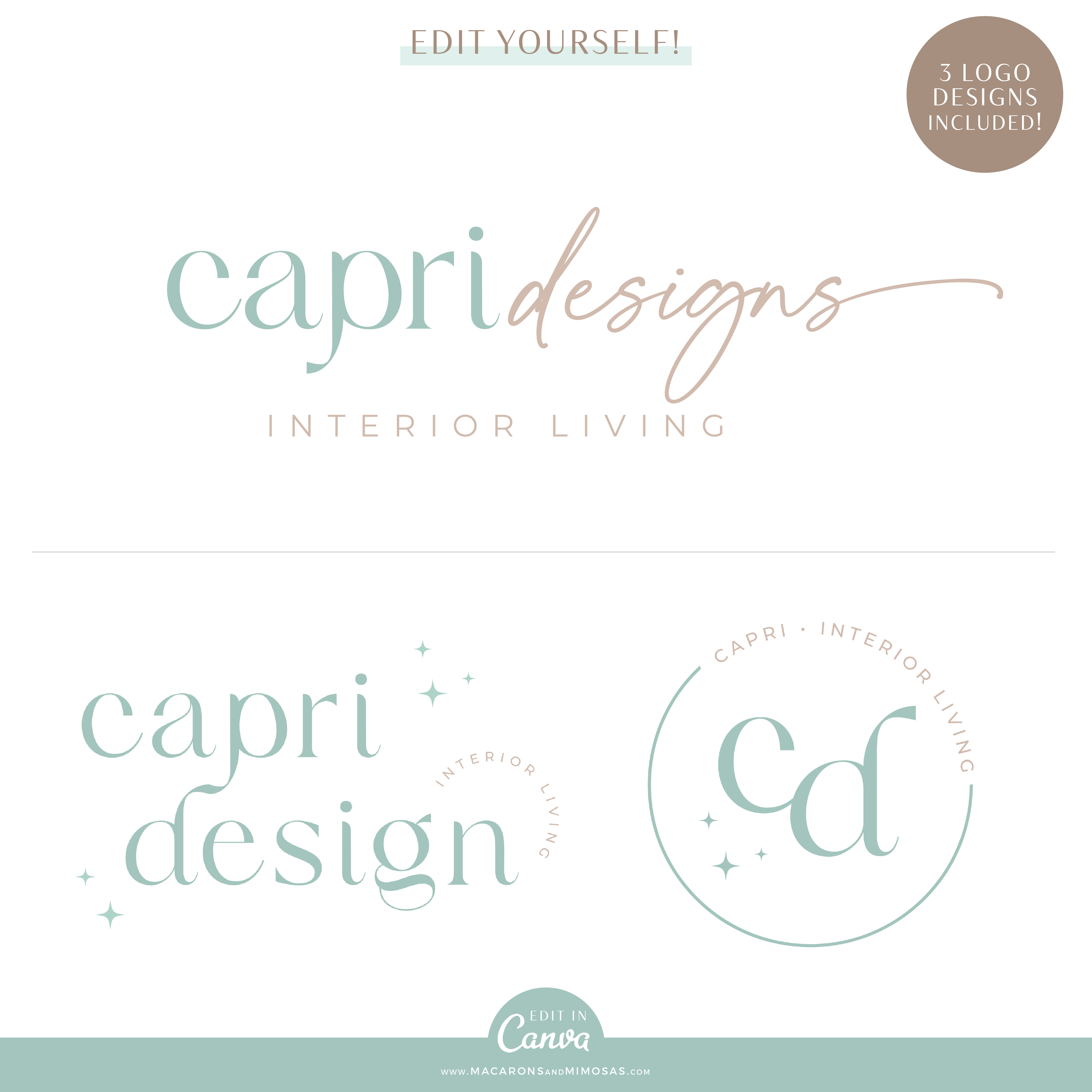 DIY Canva editable logo branding kit with free brand board template. Custom mint green logo to style your brand and business professionally.