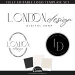 This boutique logo Brand Design includes 3 logos to DIY and edit in canva. Luxe Minimal Black and white design with FREE brand board included.