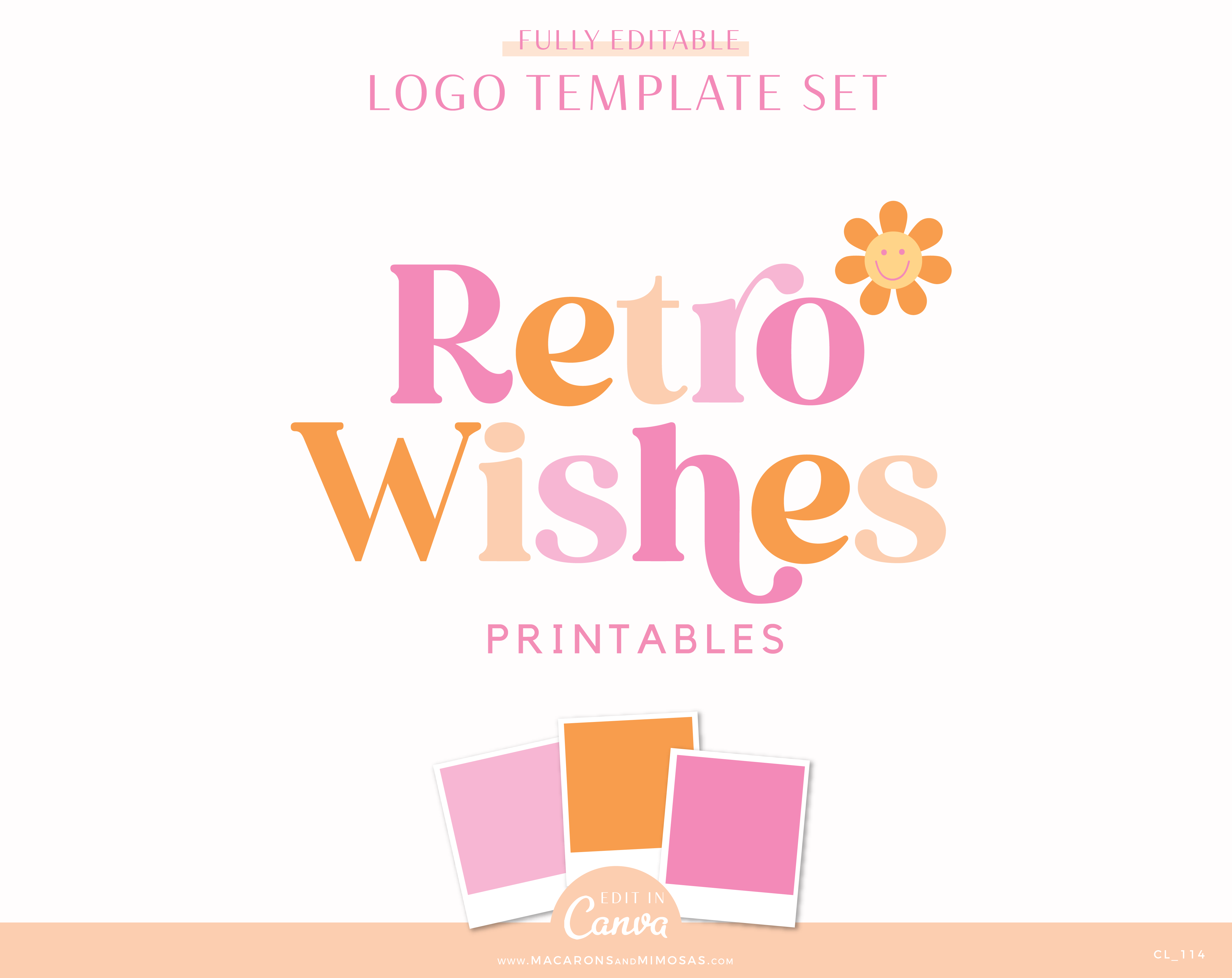 Retro daisy logo design template with flower icon graphic in pink and orange color scheme. Perfect for any business to style its brand.