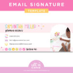 Email signature template in a colorful rainbow style to edit in Canva. Give your emails a professional and stylish finish! Add a clickable link.