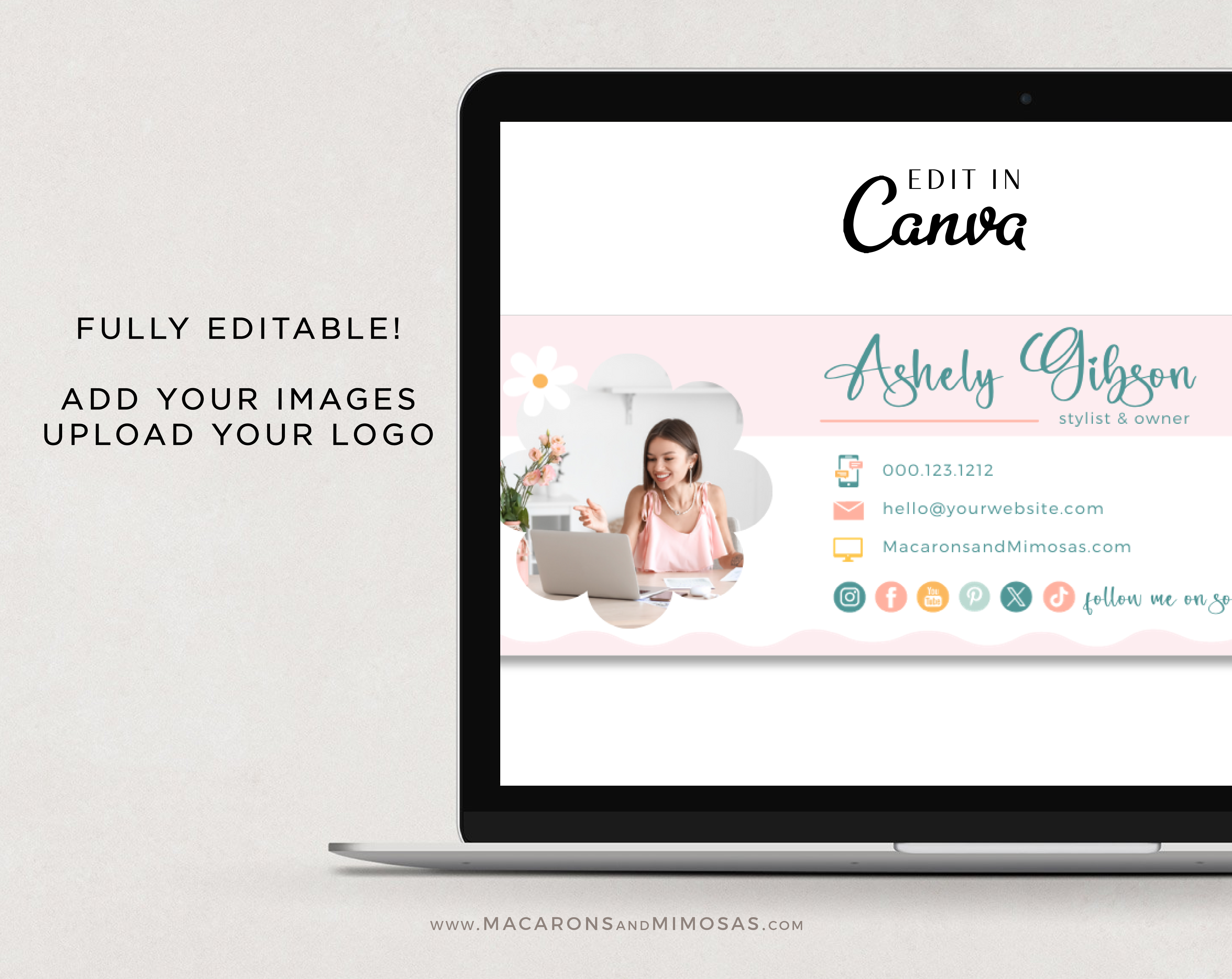 Daisy Email Signature Template Canva. Pretty Pink flower email signature design to give your emails a professional look and stunning style!