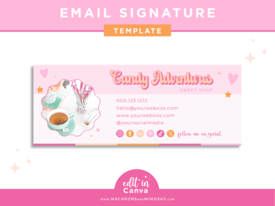 Retro Heart Email Signature Template Canva with stylish hand drawn pink stars. Edit this bubble retro font with your business name to market your email.