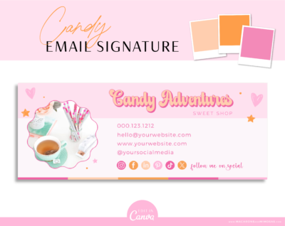 Retro Heart Email Signature Template Canva with stylish hand drawn pink stars. Edit this bubble retro font with your business name to market your email.