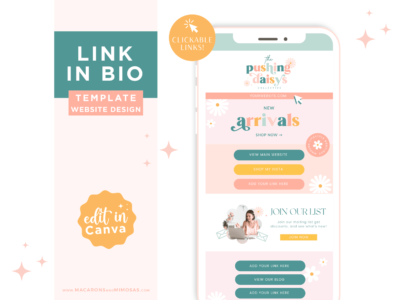 Retro Link in Bio Template editable in Canva. Style your Instagram and Tiktok with a custom landing page design for clicks to your website.