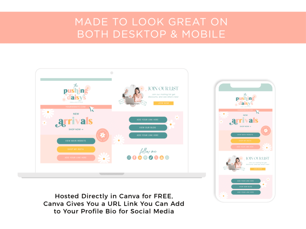 Retro Link in Bio Template for Canva • Macarons and Mimosas