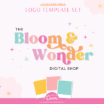 Editable bright boho logo design to edit in Canva. Edit your own Custom logo with your business name using our stunning template designs.