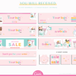 Etsy Shop Banner Branding Kit customizable in Canva, Etsy Seller Sucess Shop Set and Tips, Brand your Etsy Shop Business with Pretty Logos