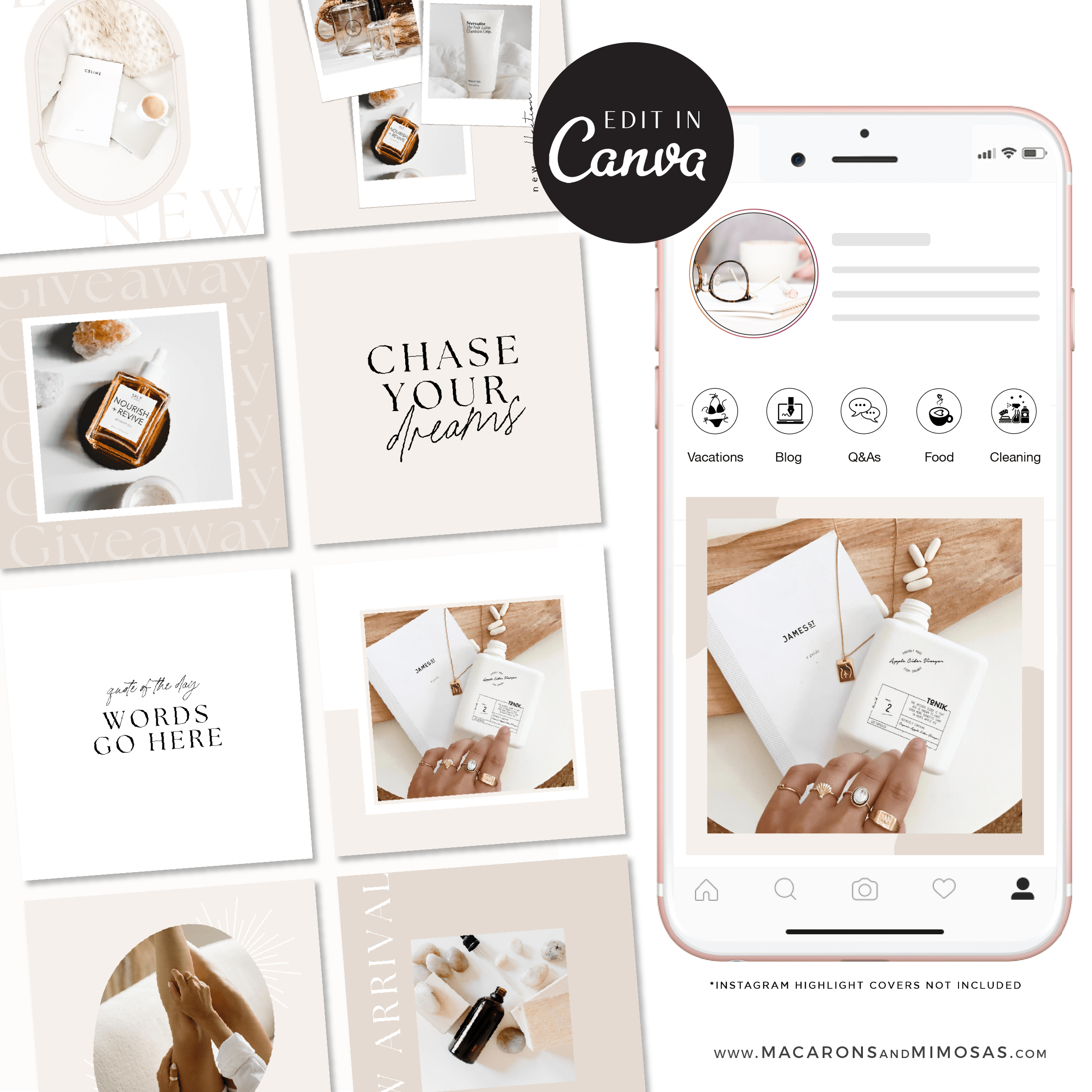 Minimal Luxe Instagram Post Templates for your Instagram. How to find creative templates on Instagram for your Reels and Stories.