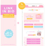Add social network URLs to your Instagram bio quickly with our one-page website template. Grab this cute bright retro Link in Bio Template for Canva.