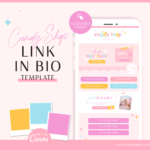 Retro Pink Link in Bio Website Template for Canva, One-page website design for Instagram Profile with pink, orange, and sparkling stars and hearts