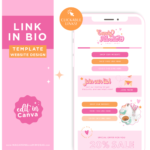 Pink Link in Bio Website Template for Canva, One-page website design for Instagram Profile with pink, orange, and sparkling stars and hearts