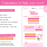 Pink Link in Bio Website Template for Canva, One-page website design for Instagram Profile with pink, orange, and sparkling stars and hearts