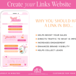 Pink Link in Bio Website Template for Canva, One-page website design for Instagram Profile with pink, orange, and sparkling stars and hearts