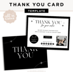 Luxury Thank You Card Template in a minimal black and white design. Custom thank you packaging card Insert, DIY Aesthetic Discount Coupon template