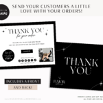 Luxury Thank You Card Template in a minimal black and white design. Custom thank you packaging card Insert, DIY Aesthetic Discount Coupon template