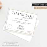 Minimal Thank You Note Template in a minimal black and white design. Custom thank you packaging card Insert, DIY Aesthetic Discount Coupon Template