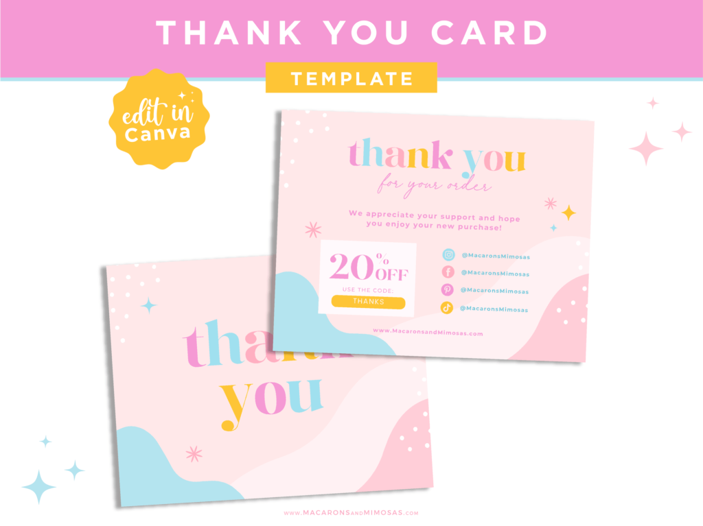 Bright Thank You Card Template for Canva • Macarons and Mimosas