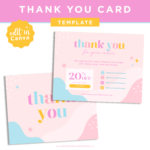 Bright Retro Thank You Card Template editable in Canva, Custom cute and colorful Packaging Insert Card, DIY colorful Aesthetic Discount Coupon