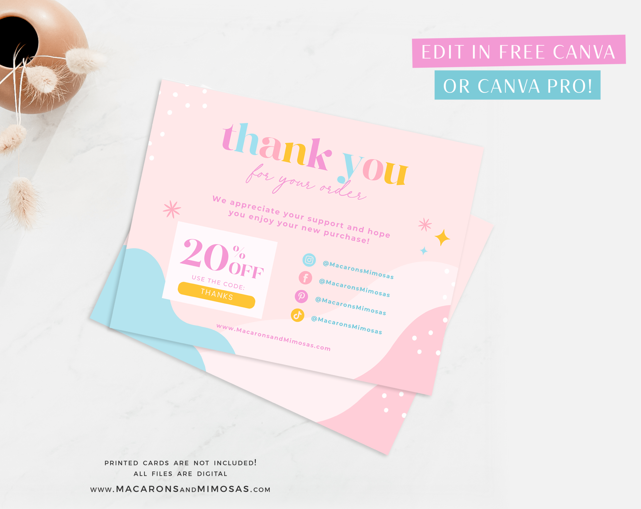 Bright Thank You Card Template for Canva • Macarons and Mimosas