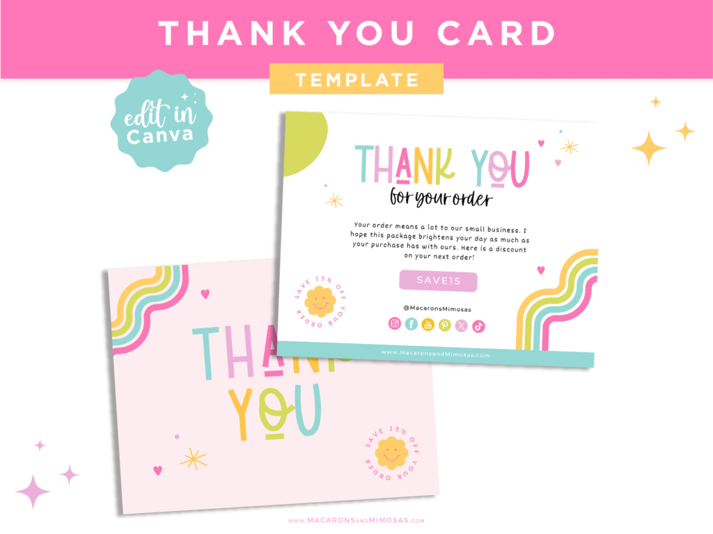 Rainbow Thank You Card Template for Canva • Macarons and Mimosas