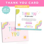 Rainbow Thank You Card Template editable in Canva, Custom cute and colorful Packaging Insert Card, DIY colorful Aesthetic Discount Coupon