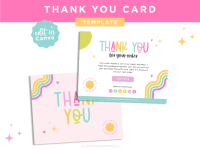 Rainbow Thank You Card Template editable in Canva, Custom cute and colorful Packaging Insert Card, DIY colorful Aesthetic Discount Coupon