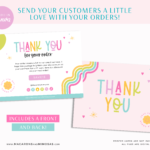 Rainbow Thank You Card Template editable in Canva, Custom cute and colorful Packaging Insert Card, DIY colorful Aesthetic Discount Coupon