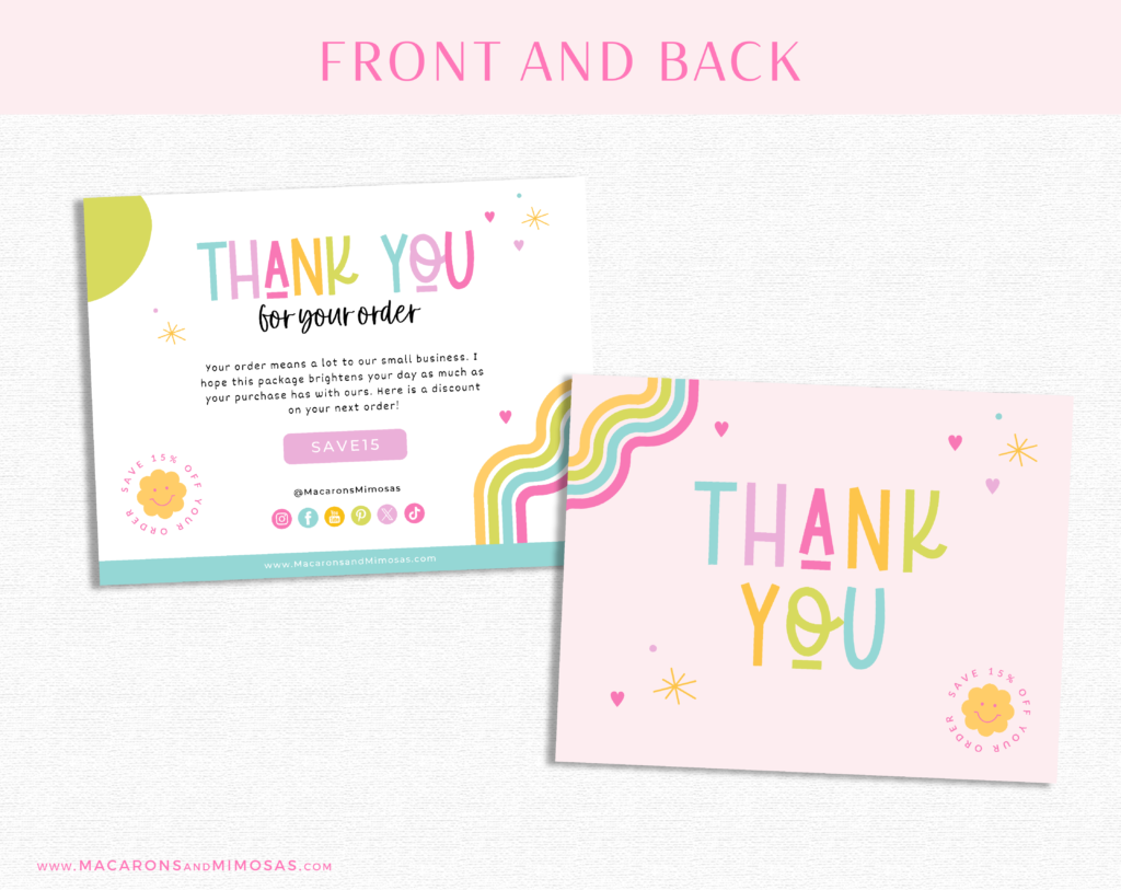 Rainbow Thank You Card Template for Canva • Macarons and Mimosas