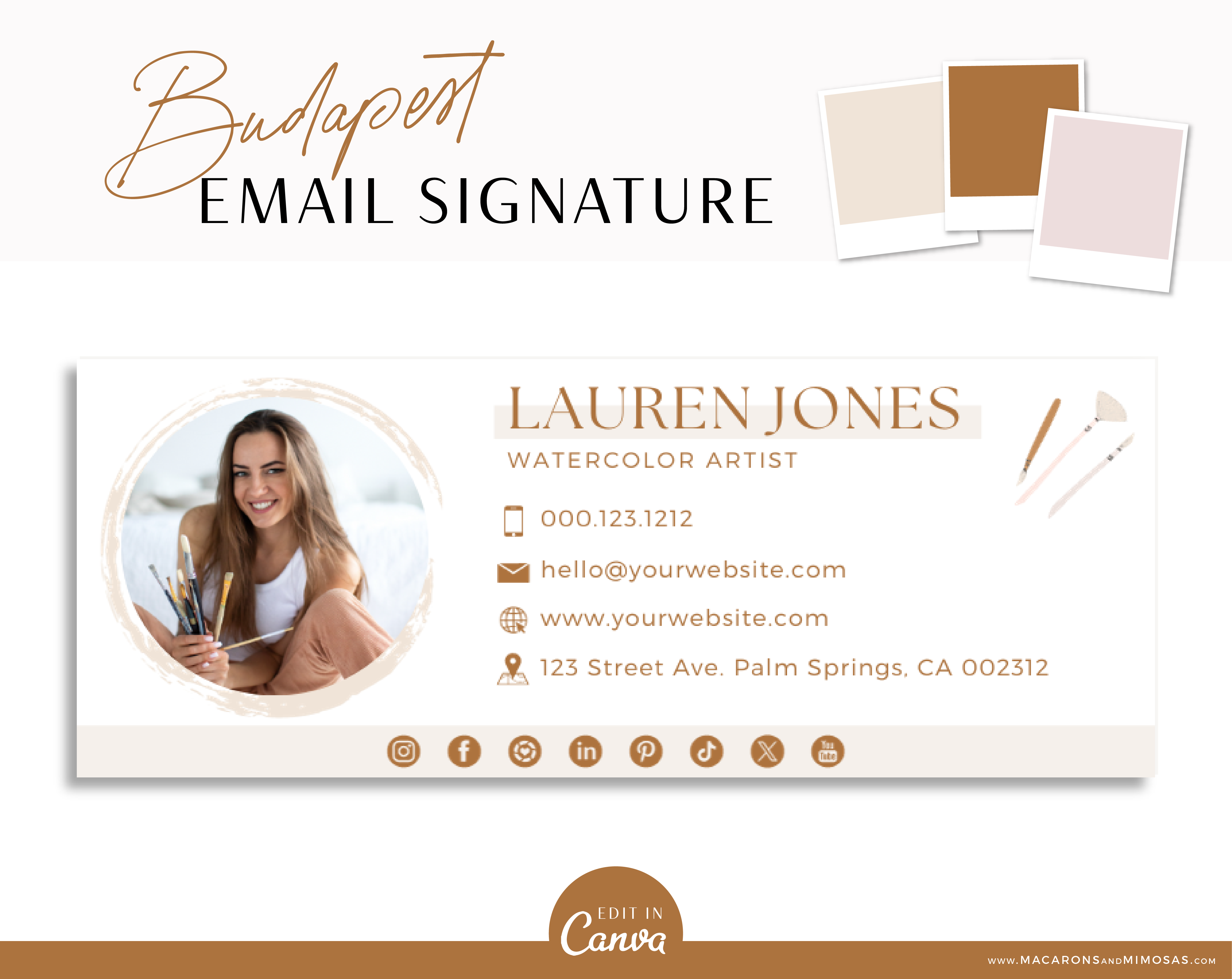 Professional email signature template to edit in Free Canva and add your clickable link to style your business or personal email account.