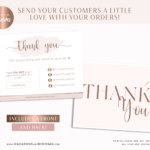Rose Gold Thank You Card Template, Customizable Pink and Gold Packaging Insert Card, DIY Aesthetic Discount Coupon Thank You For Your Order