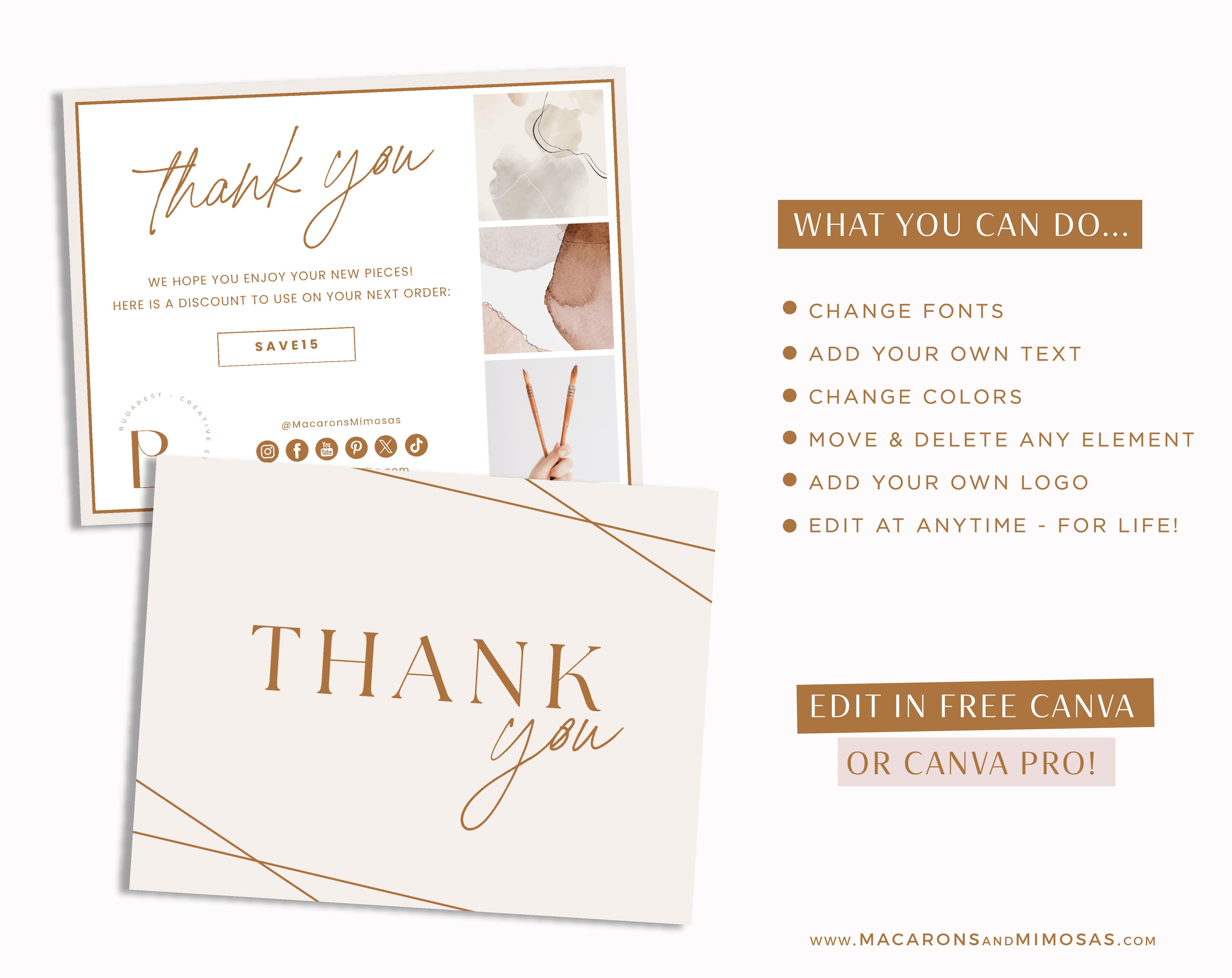 Artist thank you card template, Customizable modern minimalist packaging insert, DIY Aesthetic Discount Coupon Thank You design