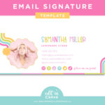 Bright Rainbow Email Signature Template for Canva, Colorful Email Signature for Gmail, DIY Clickable Email Signature Pink with a boho rainbow