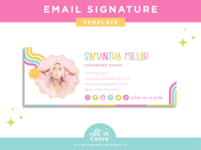 Bright Rainbow Email Signature Template for Canva, Colorful Email Signature for Gmail, DIY Clickable Email Signature Pink with a boho rainbow