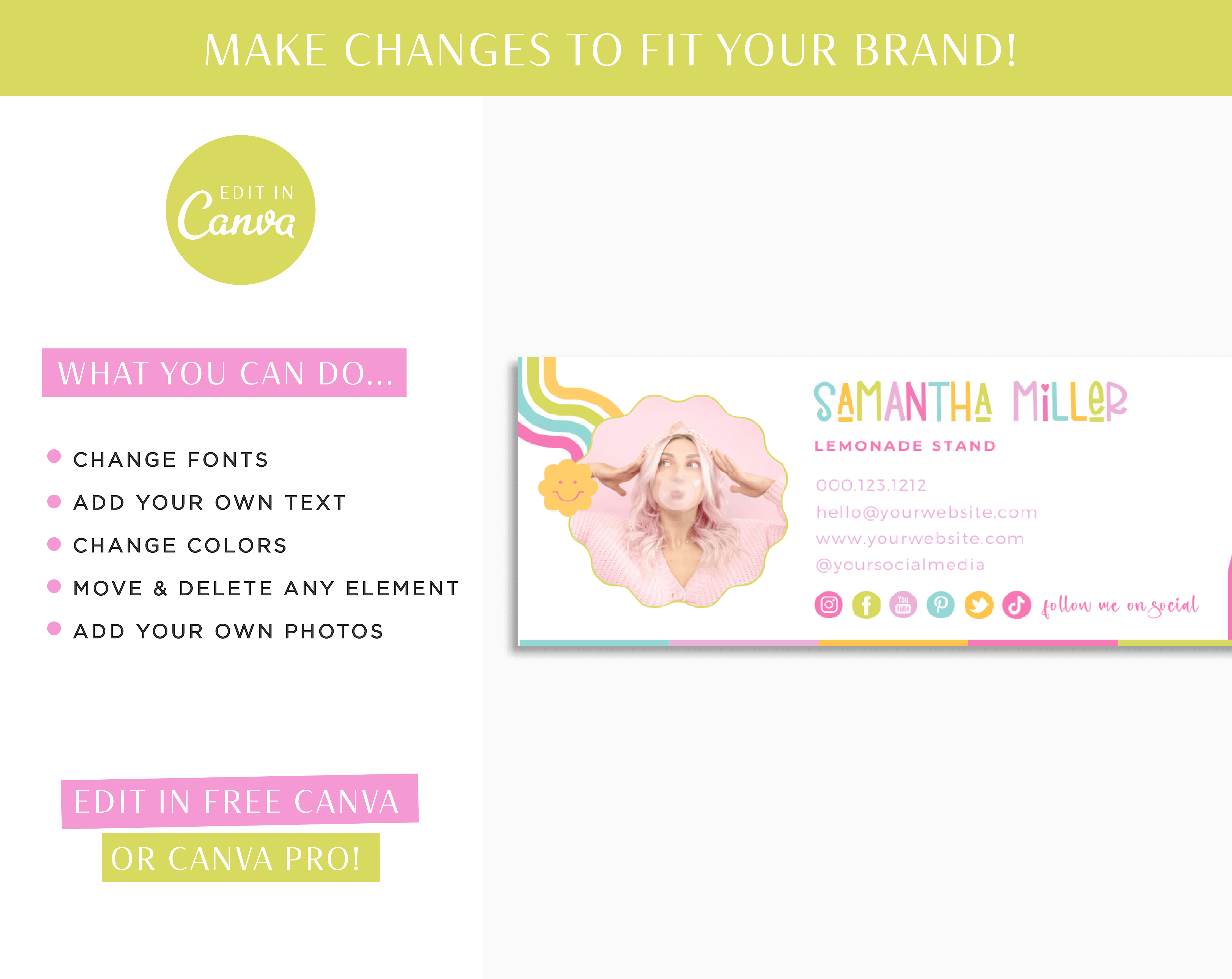 Bright Rainbow Email Signature Template for Canva, Colorful Email Signature for Gmail, DIY Clickable Email Signature Pink with a boho rainbow