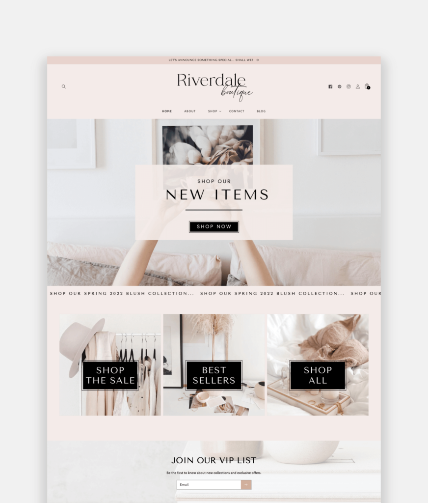 Pink shopify theme for 2024 responsive with parallax image and video