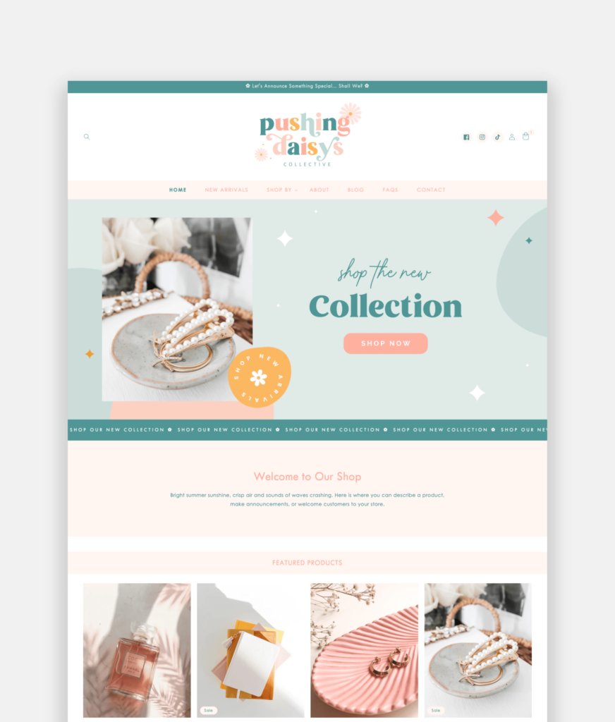 Bright Retro Rainbow Shopify theme in Teal and Pink