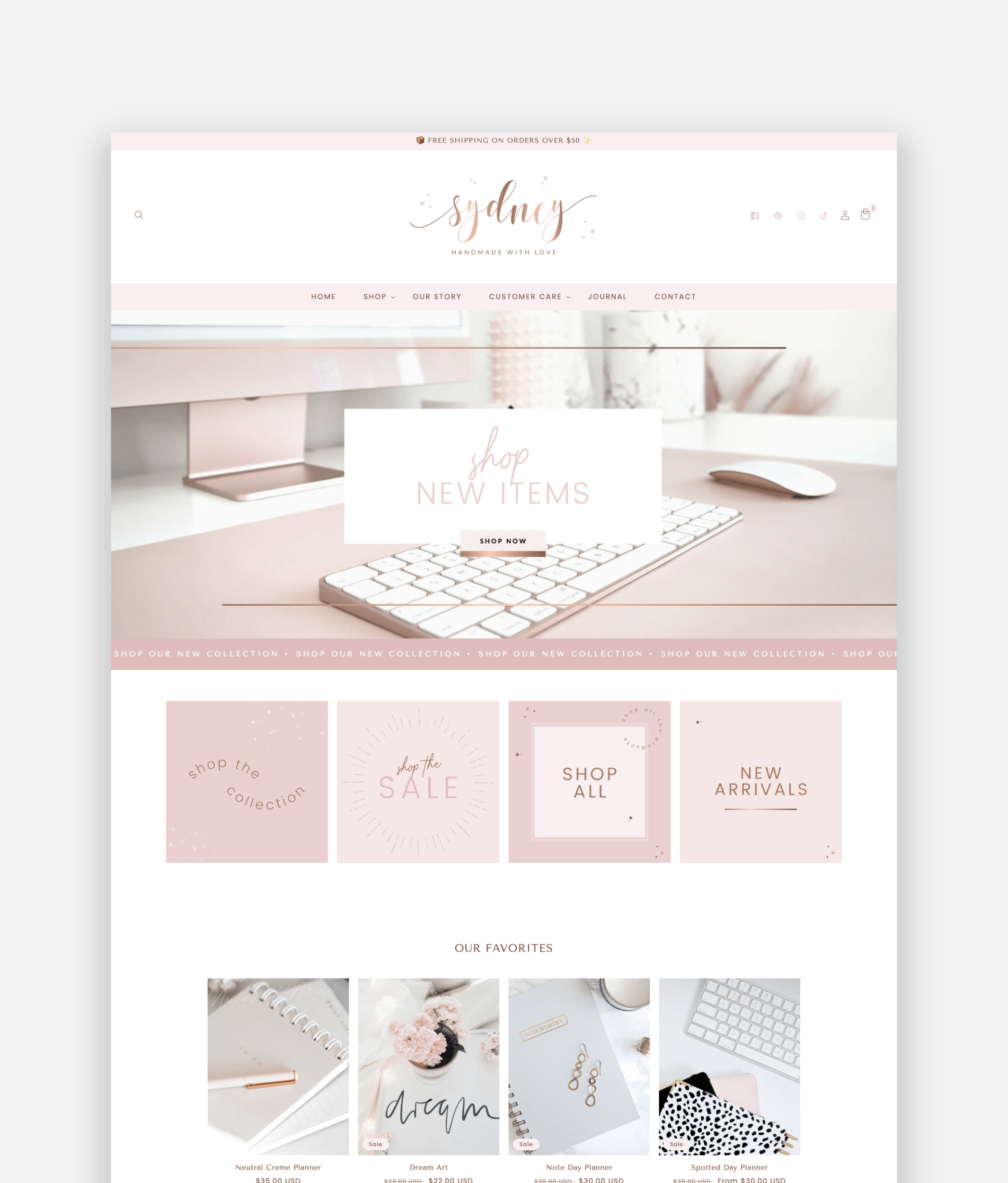 Sydney Pink Shopify theme with chic minimalist design for lifestyle and apparel brands