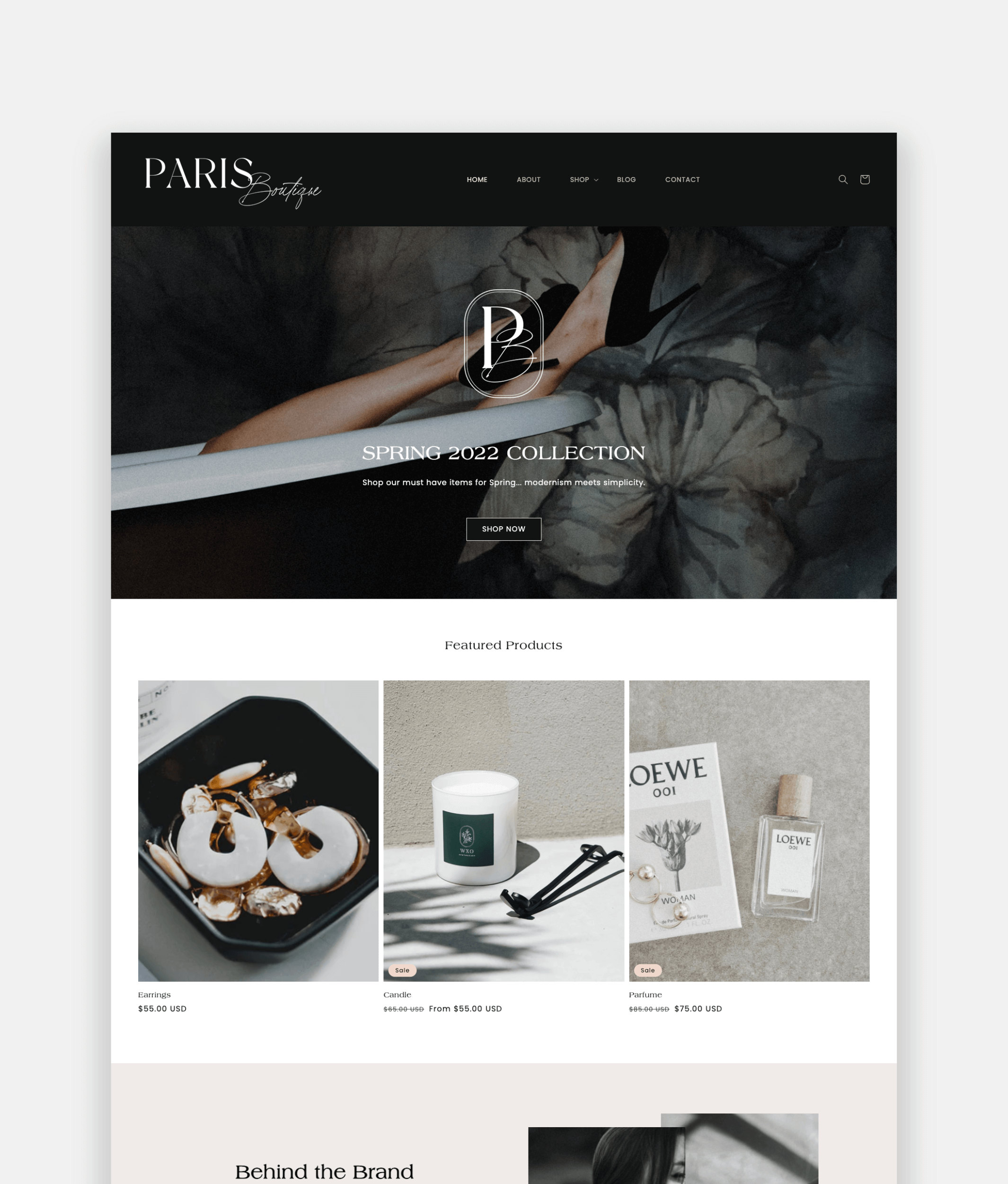 Paris Shopify template for elegant boutiques, fashion brands, and ecommerce stores