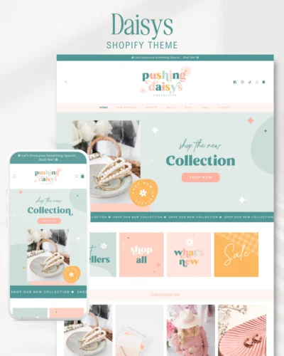 Pastel Shopify Theme with pastel rainbow Shopify Banners. Style your Shopify website with this enchanting daisy template in a perfect pastel color palette.