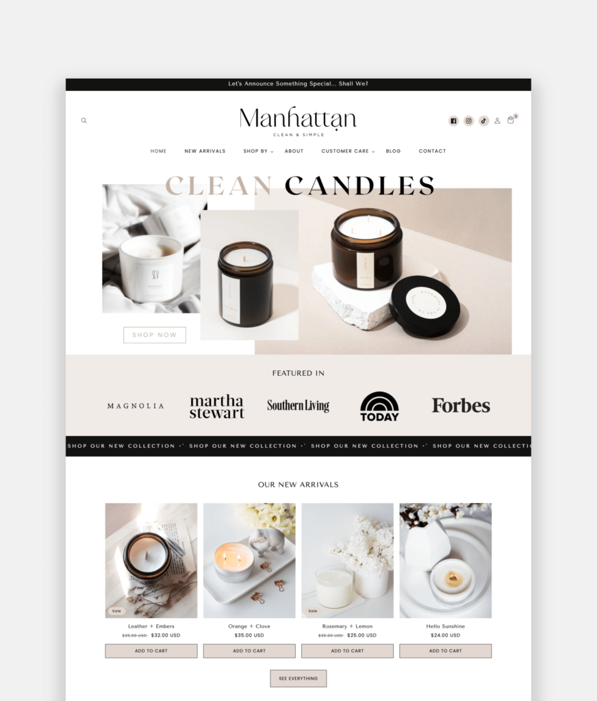 Chic Candle Shopify Template Design for Online Boutique