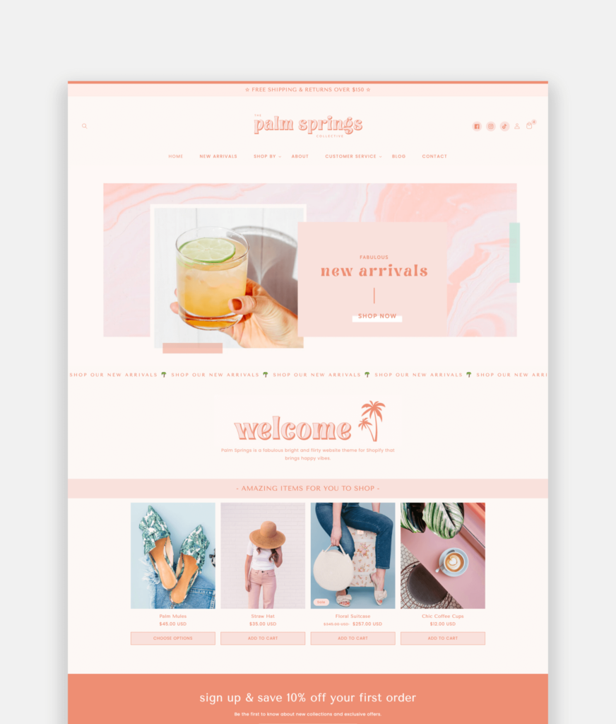 Bright Shopify Theme to Style Your Ecommerce online store in Palm Beach Retro Vibes