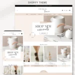 Pretty premium Shopify theme store featuring premium templates to style your online store. White and Pink Shopify Theme Template.