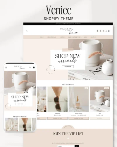 Pretty premium Shopify theme store featuring premium templates to style your online store. White and Pink Shopify Theme Template.