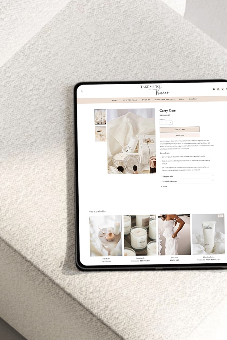Minimal beige Shopify theme design for modern lifestyle boutiques and creative brands