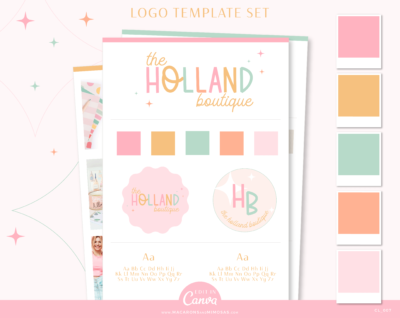 Colorful atomic stars and sweetheart font logo to edit in Canva. Style your business branding with this pastel colorful premade logo design.