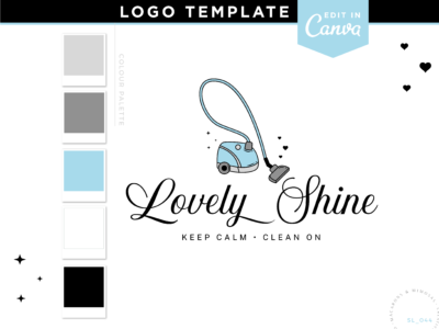 Vacuum Cleaner Logo design with hearts and atomic stars. Chic maid service logo for cleaning business and housekeepers. Style this logo for your business.